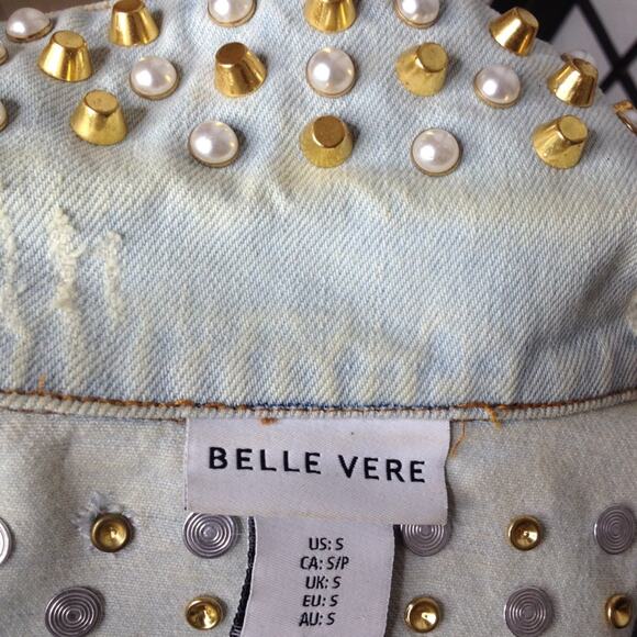 Belle Vere Gold Stud Embroidered Blue Denim Jacket Size Small - Picture 7 of 8